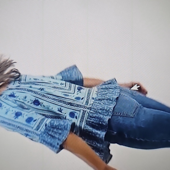 NWT Style & Co. Petite Printed Boxy Blouse with Flutter Sleeves Blue PXL - Picture 3 of 13